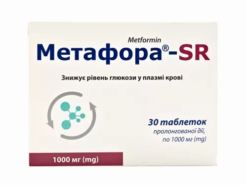 Ціни на Метафора-SR табл. пролонг. дії 1000 мг №30 (10х3)