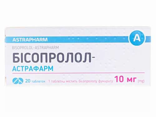 Ціни на Бісопролол-Астрафарм табл. 10 мг №20 (10х2)