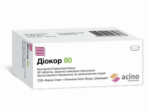 Ціни на Діокор 80 табл. в/о 80 мг/12,5 мг №90 (10х9)