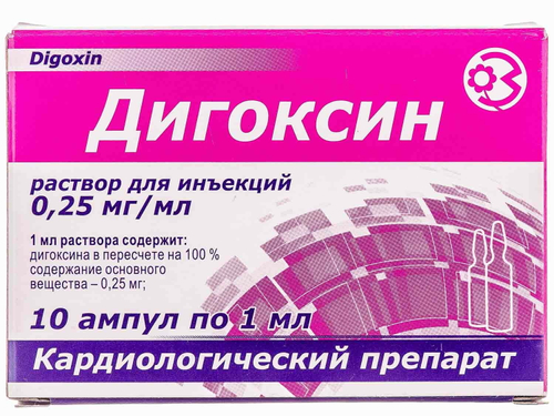 Ціни на Дигоксин розчин для ін. 0,25 мг/мл амп. 1 мл №10