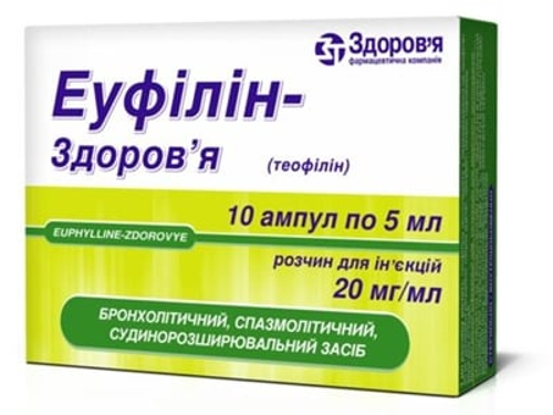 Ціни на Еуфілін-Здоровʼя розчин для ін. 2% амп. 5 мл №10