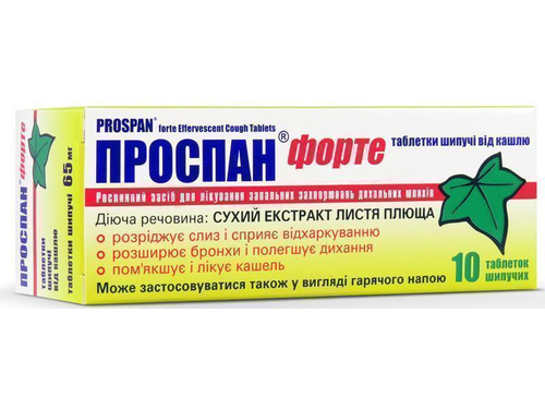 Цены на Проспан форте табл. шип. от кашля 65 мг №10 (2х5)