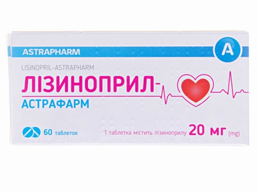 Ціни на Лізиноприл-Астрафарм табл. 20 мг №60 (10х6)
