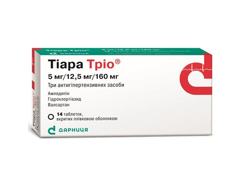 Цены на Тиара Трио табл. п/о 5 мг/12,5 мг/160 мг №14