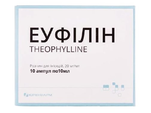Ціни на Еуфілін розчин для ін. 20 мг/мл амп. 10 мл №10 (5х2)