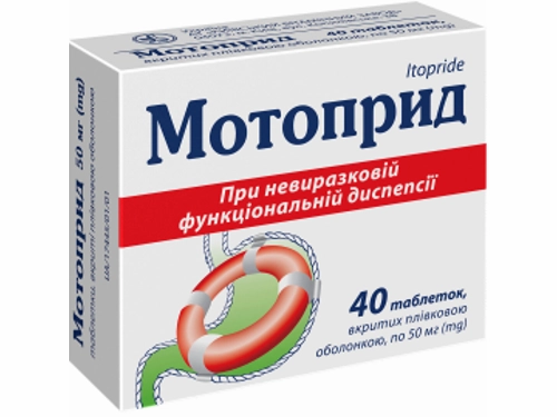 Цены на Мотоприд табл. п/о 50 мг №40 (10х4)