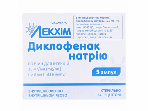 Цены на Диклофенак натрия раствор для ин. 2,5% амп. 3 мл №5