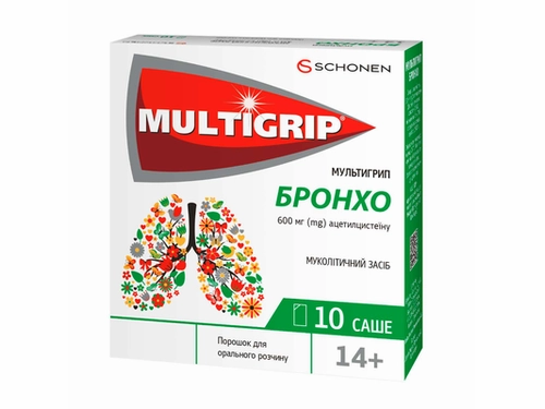 Цены на Мультигрип бронхо пор. для орал. раствора 600 мг саше 3 г №10