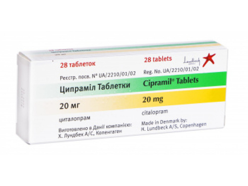 Ціни на Ципраміл табл. в/о 20 мг №28 (14х2)