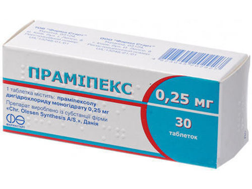 Ціни на Праміпекс табл. 0,25 мг №30 (10х3)