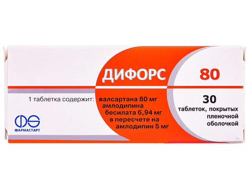 Ціни на Діфорс 80 табл. в/о 5 мг/80 мг №30 (10х3)