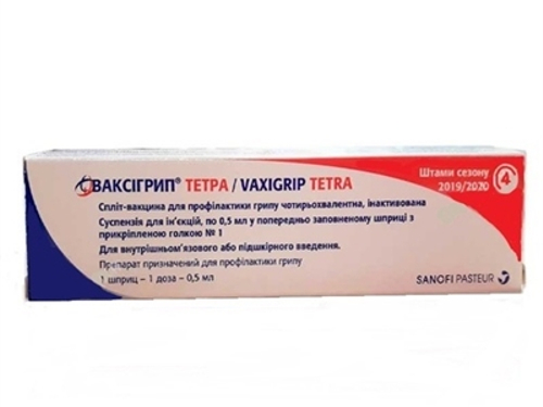 Ціни на Ваксігрип тетра/Vaxigrip tetra спліт-вакцина для проф. грипу сусп. для ін. шприц 0,5 мл з голк. №1