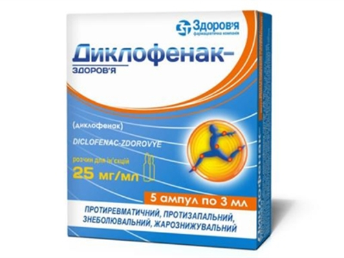 Ціни на Диклофенак-Здоровʼя розчин для ін. 25 мг/мл амп. 3 мл №5