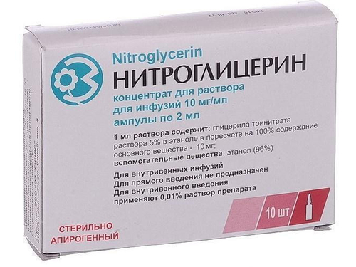 Цены на Нитроглицерин конц. для раствора для инф. 10 мг/мл амп. 2 мл №10