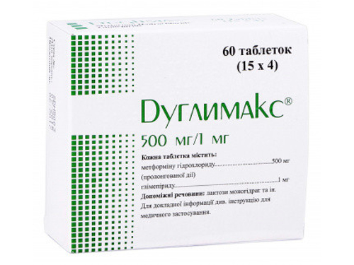 Цены на Дуглимакс табл. 500 мг/1 мг №60 (15х4)