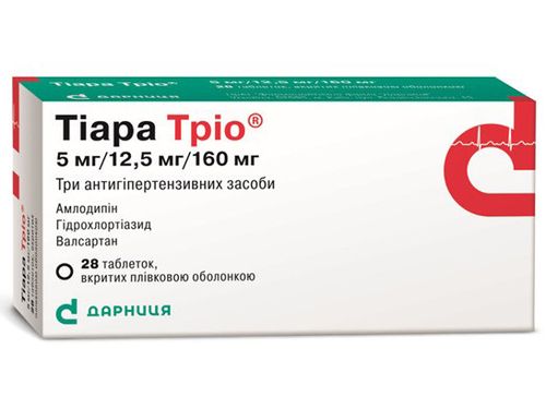 Цены на Тиара Трио табл. п/о 5 мг/12,5 мг/160 мг №28 (14х2)