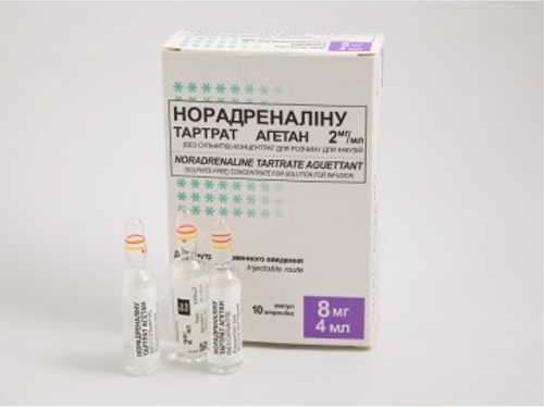 Цены на Норадреналина тартрат Агетан 2 мг/мл (без сульфатов) конц. для раствора для инф. амп. 4 мл №10