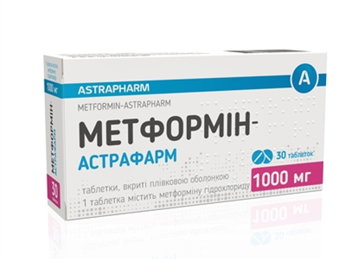 Ціни на Метформін-Астрафарм табл. в/о 1000 мг №30 (10х3)