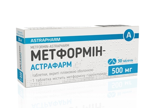 Ціни на Метформін-Астрафарм табл. в/о 500 мг №30 (10х3)