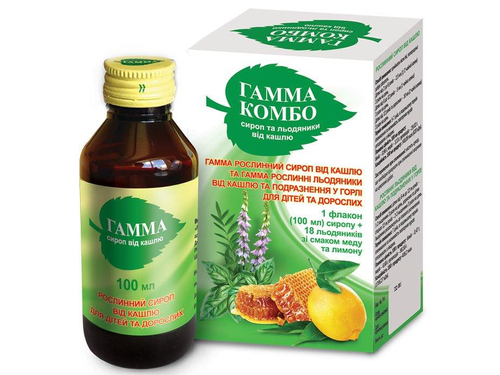 Гамма Комбо рослинний сироп від кашлю фл. 100 мл + льодяники від болю в горлі 18 шт.