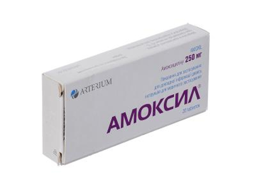 Ціни на Амоксил табл. 250 мг №20 (10х2)