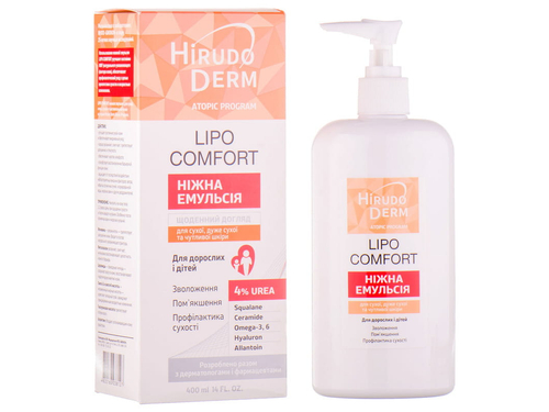 Ціни на Емульсія Hirudo Derm Atopic Program Lipo Comfort ніжна для сухої, дуже сухої і чутливої шкіри 400 мл