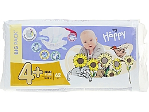 Підгузки для дітей Bella Baby Happy Maxi Plus розмір 4+, 9-20 кг, 62 шт.