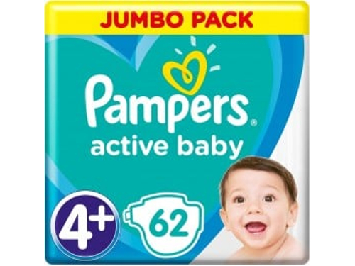 Ціни на Підгузки для дітей Pampers Active Baby розмір 4+, 10-15 кг 62 шт.