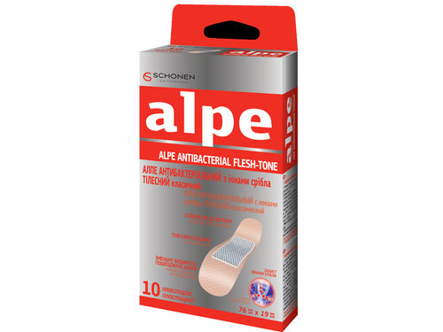Пластырь Alpe антибактериальный с ионами серебра, телесный классический 76 х 19 мм, 10 шт.