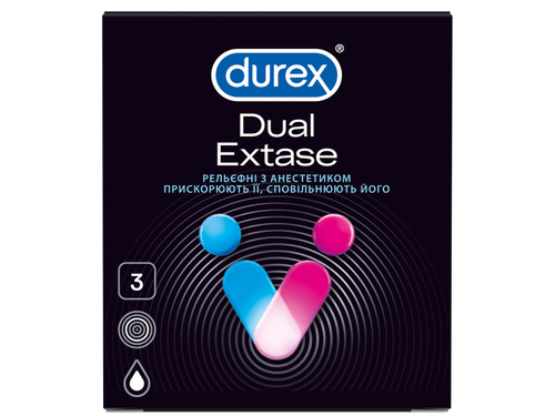 Презервативы Durex Dual Extase рельефные с анестетиком 3 шт.