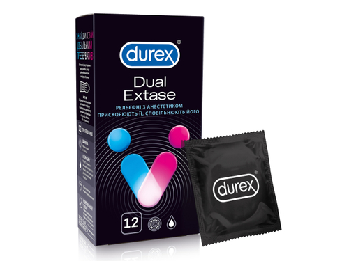 Презервативи Durex Dual Extase рельєфні з анестетиком 12 шт.