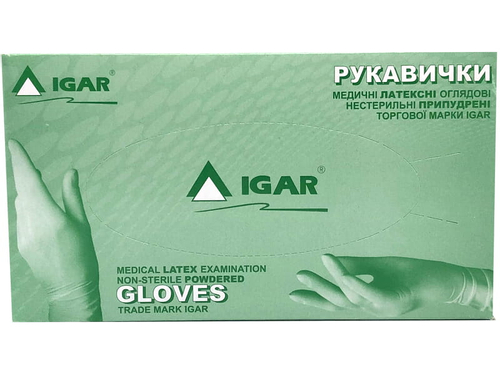 Перчатки смотровые Igar латексные припудренные нестерильные, размер L, 1 пара
