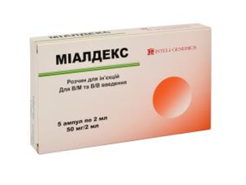 Ціни на Міалдекс розчин для ін. 25 мг/мл амп. 2 мл №5