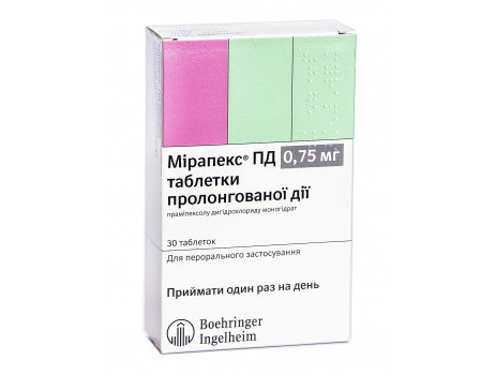 Цены на Мирапекс ПД табл. 0,75 мг №30 (10х3)