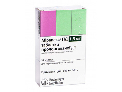 Цены на Мирапекс ПД табл. 1,5 мг №30 (10х3)