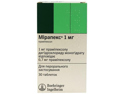 Ціни на Мірапекс табл. 1 мг №30 (10х3)
