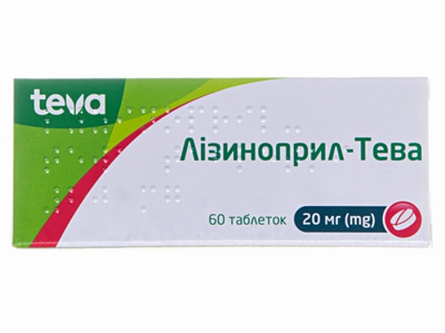 Ціни на Лізиноприл-Тева табл. 20 мг №60 (10х6)