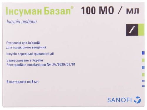 Ціни на Інсуман базал сусп. для ін. 100 МО/мл картр. 3 мл №5