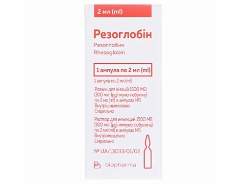 Ціни на Резоглобін розчин для ін. 1500 МО (300 мкг) амп. 2 мл №1