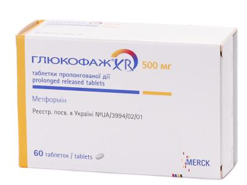 Ціни на Глюкофаж XR табл. 500 мг №60 (15х4)