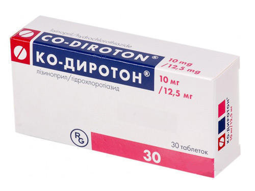 Ціни на Ко-Диротон табл. 10 мг/12,5 мг №30 (10х3)
