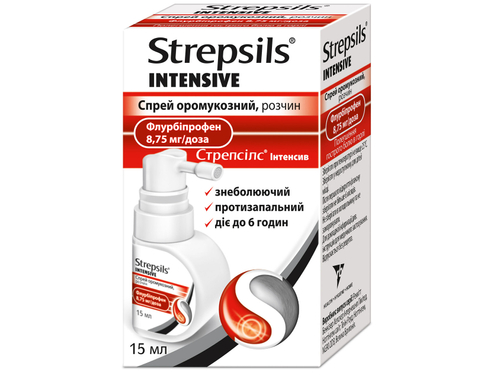 Цены на Стрепсилс интенсив спрей оромукозн. раствор 8,75 мг/доза фл. 15 мл