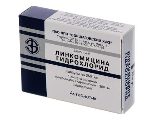 Лінкоміцину гідрохлорид капс. 250 мг №20 (10х2)