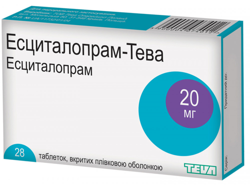 Ціни на Есциталопрам-Тева табл. в/о 20 мг №28 (14х2)