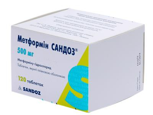 Цены на Метформин Сандоз табл. п/о 500 мг №120 (10х12)