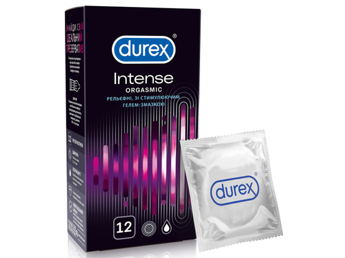 Ціни на Презервативи Durex Intense Orgasmic рельєфні з стимулюючим гелем-змазкою 12 шт.