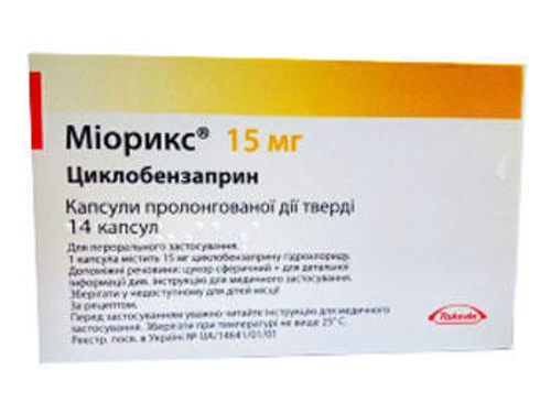 Ціни на Міорикс капс. пролонг. дії 15 мг №14